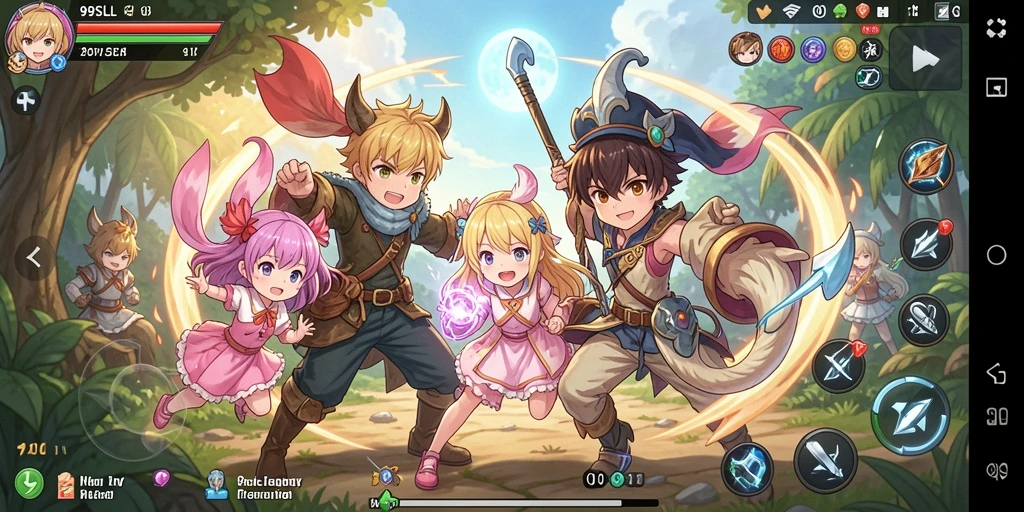 Screenshot gameplay 99SLL menampilkan pertempuran seru dengan karakter anime.